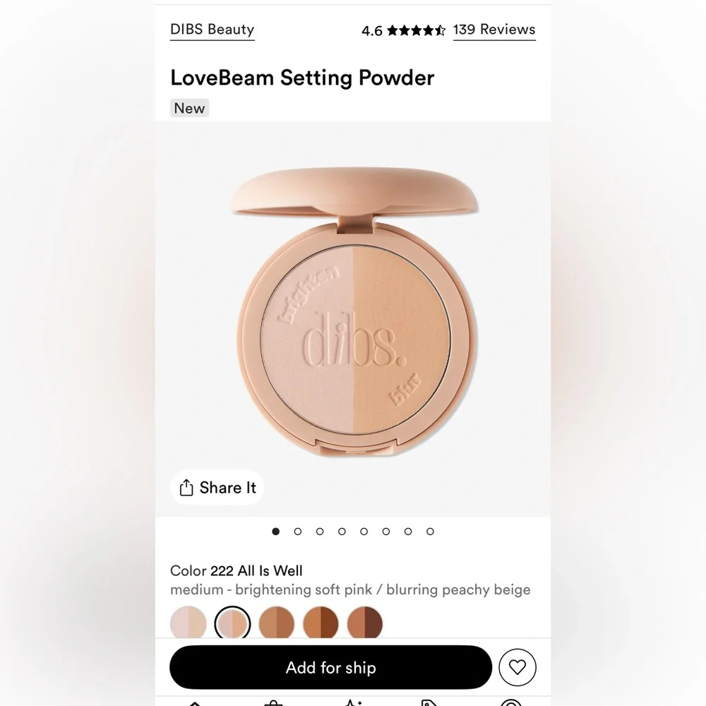 DIBS Lovebeam Setting Powder Brighten & Blur in Shade All is Well